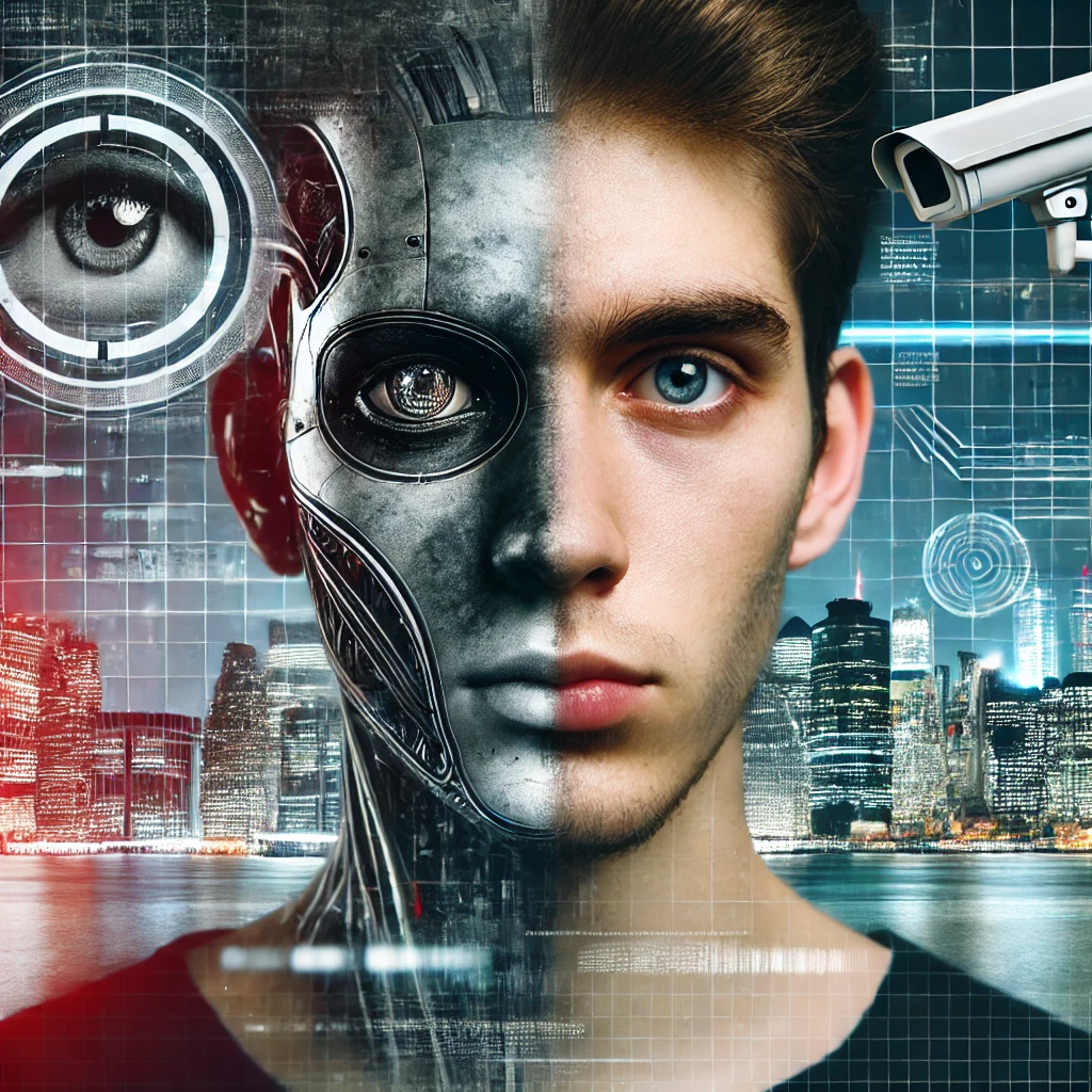 Man merging into machine. 