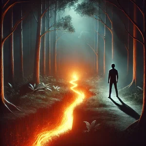 A forest path opening into a bright field, symbolizing the journey from struggle to clarity and new beginnings.