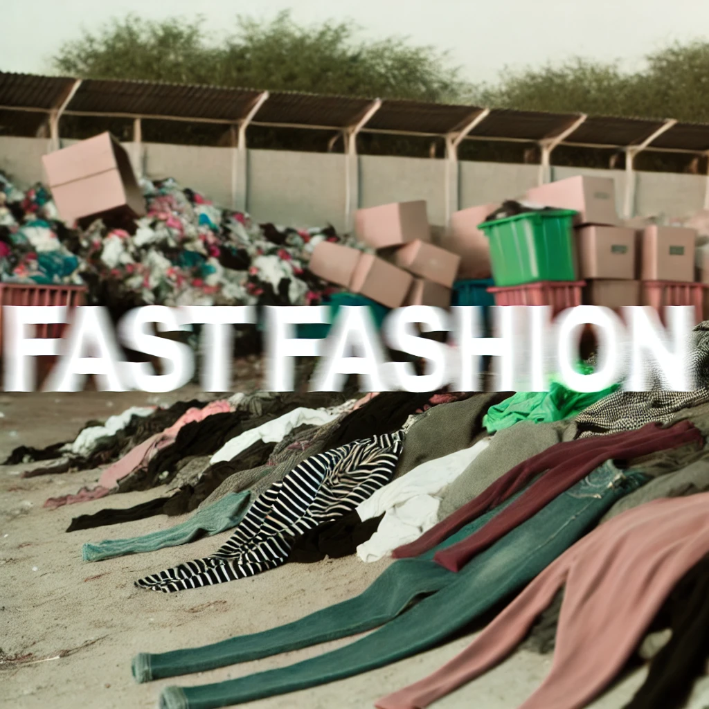 Visual of fast fashion waste, drawing attention to the environmental impact of over-consumption.