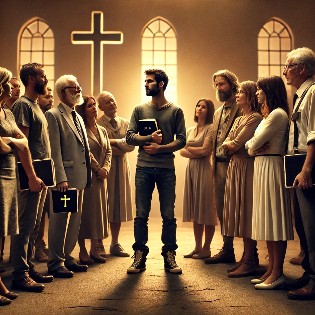 Here is an image depicting a group of "christans" who are speaking badly about someone different.