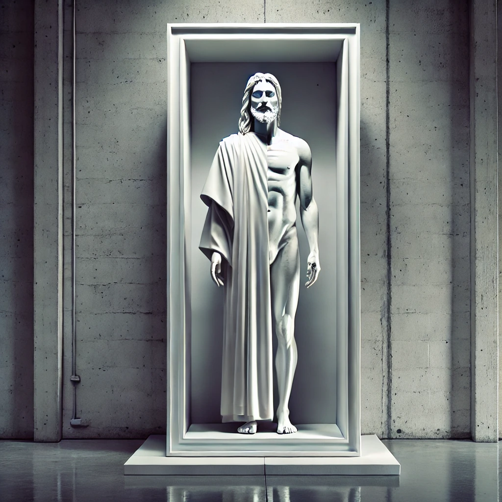 Here is a image representing a distorted and whitewashed portrayal of Jesus, symbolizing how faith can be reshaped to fit comfort zones and justify judgment.