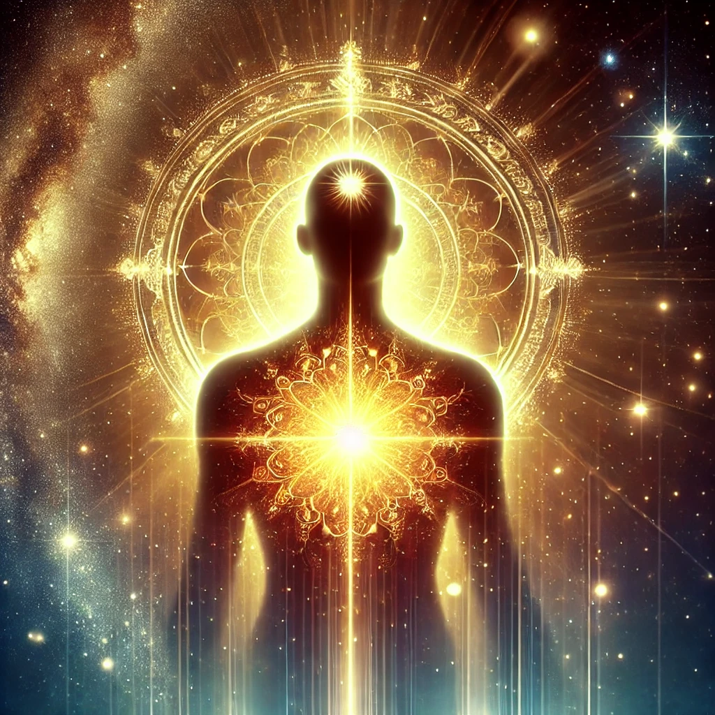 A symbolic “kingdom within” glowing inside a human silhouette.